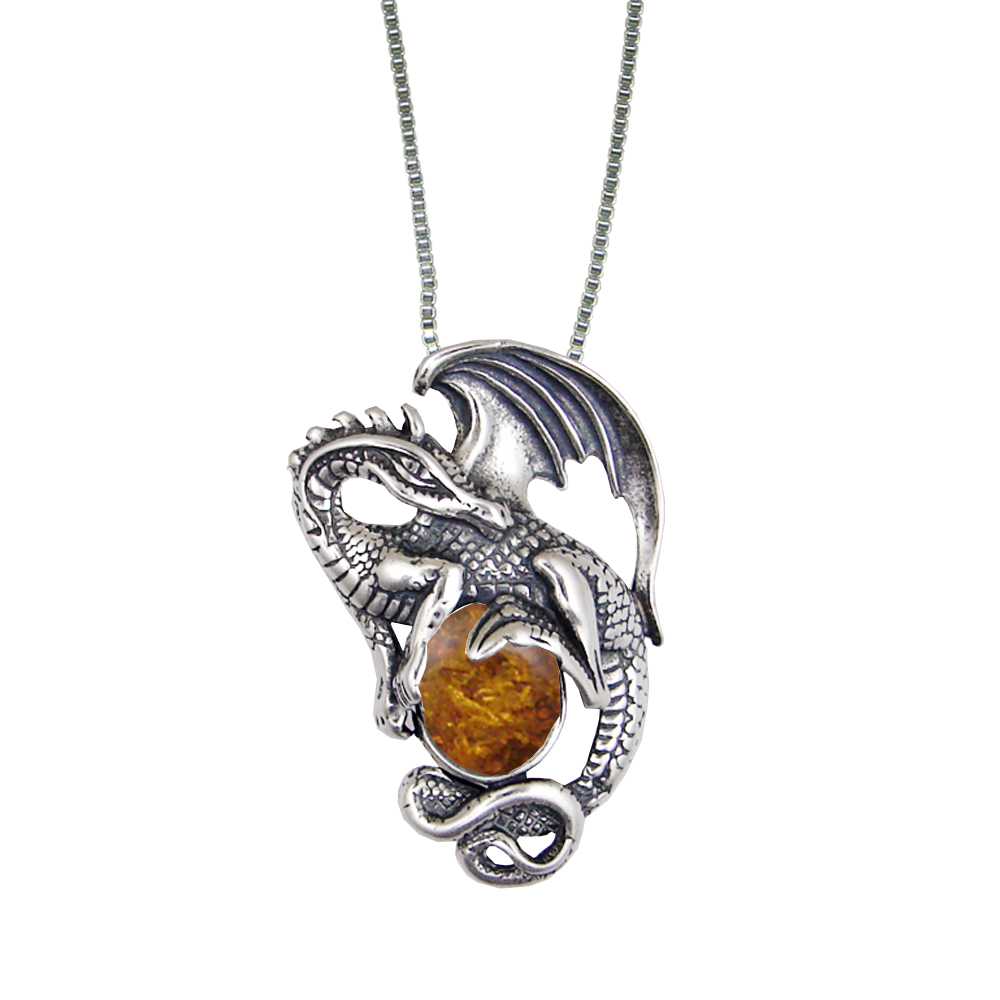 Sterling Silver Dragon Queen Pendant With Amber